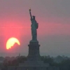 The Statue of Liberty during sunset